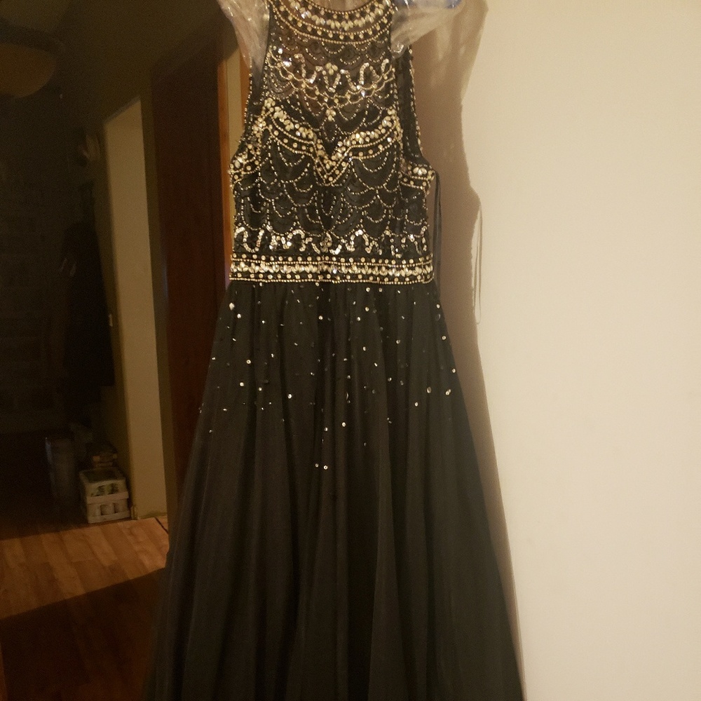 Black sequin full prom dress